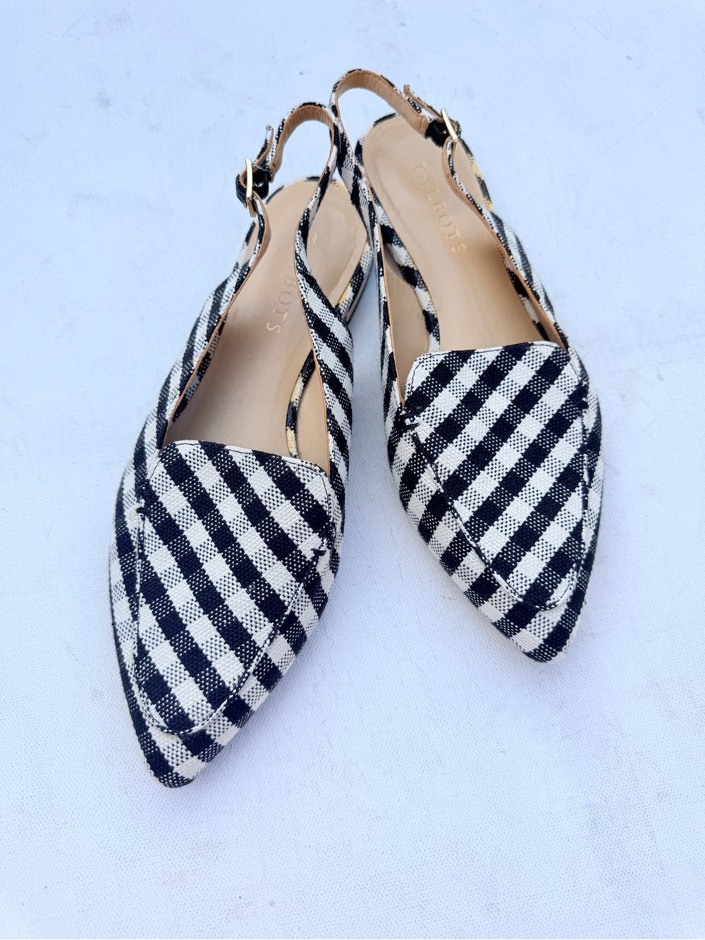 Talbots black plaid slingback pointed toe sandal